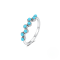 wholesale S925 Sterling Silver Opal Flower Turquoise Ring, Fashionable, Retro, Niche Design For Index Or Pinky Finger-0-4