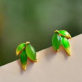 wholesale 925 Sterling Silver Enamel Bamboo Leaf Hetian Jade Earrings New Chinese Style Ancient Wind Ear Accessories-0-0