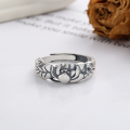 wholesale S925 sterling silver retro court-style lotus pattern design ring, vintage literary temperament open-ended ring-0-2