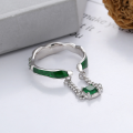 wholesale S925 Sterling Silver Green Enamel Chain Green Zircon Pendant Adjustable Opening Ring Light Luxury Style Ring for Women-0-1