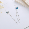 wholesale S925 Sterling Silver Vintage Ethnic Style Resin Enamel Fluttering Butterfly Tassel Long Earrings-0-2