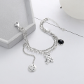 wholesale S925 Sterling Silver Korean Style Viral Double-Layer Bracelet with Smiley Face Double-Sided Bear Element and Black Zircon Pendant-0-1