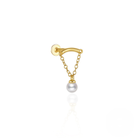 wholesale S925 Sterling Silver Double Chain Tassel Pearl Ear Crawler Earrings, Cold Style-Single gold #3