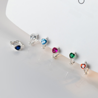 wholesale S925 Silver Heart-shaped Single Diamond Ear Studs Korean Version Small Fresh Minimalist and Compact Colored Diamond Ear Accessories M00235-S925 Silver Red Diamond 925 Silver