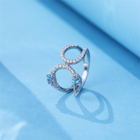 wholesale S925 Sterling Silver Novel European-style Hollow-Out Full Diamond Letter Ring for Women, Fade-Resistant-Rose gold copper