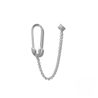 wholesale S925 Sterling Silver Ins Style Irregular Pin Four-prong Zircon Accent Chain Tassel Earrings-Single platinum