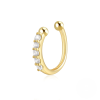 wholesale S925 Sterling Silver Geometric Teardrop Lightning Rhinestone Nose Cuff Piercing Jewelry-Gold single #4