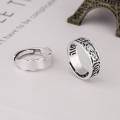 wholesale S925 Sterling Silver Retro Antique Hollow Six-Character Mantra Scripture Wide Band Ring, National Style Adjustable Ring-0-1