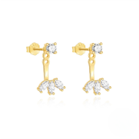 wholesale S925 Sterling Silver Single Row Zircon C-shaped Adjustable Jacket Earrings-Gold#3 925 Silver