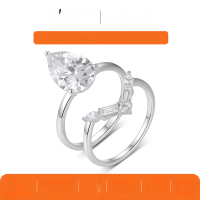 wholesale S925 Sterling Silver Moissanite Teardrop Stackable Ring Set for Women, Small and Minimalist Style, Bestseller-White gold 4 carat (with certificate)  7 US
