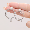 wholesale S925 Sterling Silver Yaxi Five-Pointed Star Shell Pearl Earrings Women Small Design Large Circle Engraved Earrings Personality Ear Accessories-0-1