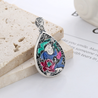 wholesale Sterling silver Yunchaoxuan S990 vintage ethnic style double-sided asymmetric epoxy design exquisite large pendant with carp and lotus-YP116M/single pendant about 15.4g 99 silver