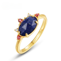 wholesale S925 Sterling Silver Japanese New Retro Oval Natural Lapis Lazuli Ring for Women, Versatile Small Design Band-0-0