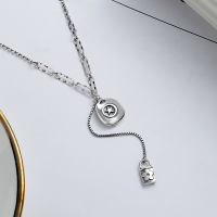 wholesale S925 Sterling Silver Korean-style Star Pendant with Floral Pattern Lock Charm and Tassel Necklace for Women-YFL164/approx. 7.93g 925 silver