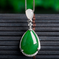 wholesale [925 Sterling Silver] Exquisite Certified Hetian Jade Pendant, Vintage Ethnic Style Waterdrop Green Jasper Necklace for Women-Jasper 10*15mm Pendant (without chain)  925 Silver