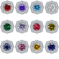 wholesale 925 Sterling Silver Zircon Star Earrings with Silver Needles, Cross-Border European and American Floral Earrings for Women, Elegant and High-End Wholesale-White【April】 925 silver