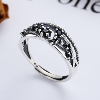 wholesale S925 Sterling Silver Korean Dongdaemun Black Zircon Multi-Layer Cross-Wrapped Elegant Open Adjustable Ring for Women-YFJ333/approx. 2.9g Adjustable opening