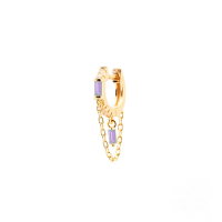 wholesale S925 Sterling Silver Geometric Tassel Chain Square Zircon Pendant Earrings-Single gold-purple diamond 925 silver