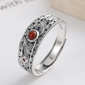 wholesale S925 Sterling Silver Nanhong Ancient Style Ring with Auspicious Clouds, Vintage National Trend, Distressed Inlay, and Classical Elegance-0-2