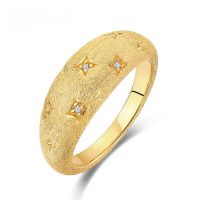 wholesale Metal material: S925 sterling silver gold-plated French vintage starry sky brushed ring for women, lightweight luxury style, simple, wholesale and custom-10K gold + swimming paint HK11#