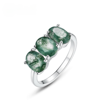 wholesale S925 Sterling Silver European and American New Style Personalized Trendy Single-Row Oval Moss Ring Cross-Border Exclusive-Green Moss US7#