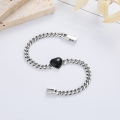wholesale S925 Sterling Silver Retro Korean Style Ins Black Heart-shaped Bracelet for Women, a Versatile and Elegant Accessory-0-2