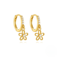 wholesale S925 Sterling Silver Twisted Star Ear Hoops With Opal Flower And Crystal Drop-Gold#4 925 silver