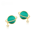 wholesale S925 Sterling Silver New Korean Style Geometric Planet Malachite Earrings Women's Fashion Trendy Jewelry Wholesale-0-0
