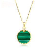 wholesale S925 Sterling Silver New Minimalist Trendy Geometric Circular Malachite Pendant Necklace Ins Style for Dropshipping-Pendant without chain 925 silver