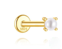wholesale S925 Sterling Silver Classic Multi-size Pearl Flat Head Threaded Ear Cartilage Piercing Earrings, Korean Japanese Minimalist Style-Single gold-2MM