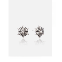 wholesale S925 sterling silver retro floral stud earrings, unisex cross flower chic Korean-style trendy accessories-003532-Thai Silver>S925 Silver