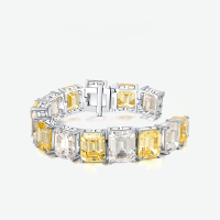 wholesale 925 Silver Shipei Jewelry European and American Luxury Setting 12ct High Carbon Diamond 10*12 Women's High-End Sense Bracelet 17cm-Yellow【BP-0636】 Total length 17cm