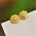 wholesale 925 silver gold-plated new Chinese-style filigree openwork earrings with Hetian jade inlaid, featuring a palace-inspired design-0-5