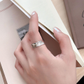 wholesale S925 Sterling Silver Korean-style Square Smooth Adjustable Open Ring for Women, Heavy Duty and Versatile-0-3