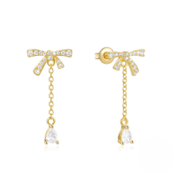 wholesale S925 Sterling Silver Butterfly Opal Zircon Fringe Chain Letter Earrings, Korean Style-Gold#3 925 Silver