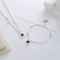 wholesale S925 Sterling Silver Korean Style Light Luxury Square Zirconia with Accented Pearl Necklace and Bracelet Set-0-2
