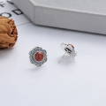 wholesale S925 Sterling Silver Vintage Creative Red Agate Flower-shaped Earrings Ethnic Style Unique Earrings for Women-0-2