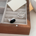 wholesale S925 Sterling Silver Black Onyx Oval Ring for Women, Small and Niche, Light Luxury, Minimalist, Understated Style, Geometric Ring with a High-End Feel-0-2