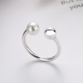 wholesale S925 Sterling Silver Geometric Interlocking Pearl Ring, Niche Design French Luxury Style Adjustable Index Finger Ring-0-1