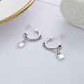 wholesale S925 Sterling Silver Ins-style Creative Padlock Pendant Chain Earrings Small Design C-Hoop Earrings for Women-0-0