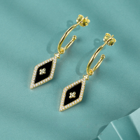 wholesale 925 Sterling Silver Original Geometric Dunhuang Black Agate Earrings, Vintage Elegant Earrings Factory Direct Supply-925 Sterling Silver Earrings with Black Agate 925 Sterling Silver