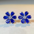 wholesale S925 Sterling Silver Aquamarine Stud Earrings Women Daisy Flower High Carbon Diamond Zircon Earrings-0-0