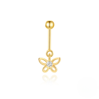 wholesale S925 Sterling Silver Vertical Bead Threaded Cartilage Earring With Heart Moon Zircon Flower-Single gold #10