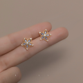 wholesale S925 Sterling Silver Women's Earrings Micro-Inlaid Five-Petal Flower Blue Diamond Hollow Floral Design Simple and Versatile Ear Accessories G8025-0-0