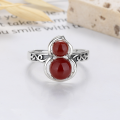 wholesale S925 Sterling Silver Vintage Style Red Agate Calabash and Auspicious Cloud Carved Open-Air Ring with Classic Personality Design-0-3