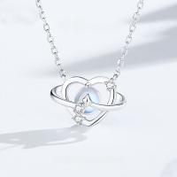 wholesale Original S925 Sterling Silver Happy Planet Necklace with Love, a Niche and Light Luxury Pendant for Women Featuring Moonstone, Same Style as Xiaohongshu-FDXZ-258-White Gold>925 Silver