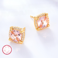 wholesale 925 Silver Jewelry Set Exquisite High-End Versatile Necklace for Women Square Pink Zircon Pendant European-American Necklace-0-3