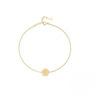 wholesale S925 Sterling Silver Engraved Round Tag 26 Letters Charm Bracelet For Women Daily Wear-Gold-C 925 silver