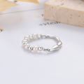 wholesale S925 Sterling Silver Korean Style Creative Pearl Spaced Stretch Ring, Niche Design Internet-Famous Style Hot-Selling Band-0-2