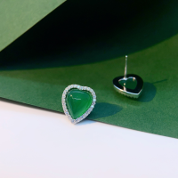 wholesale S925 Sterling Silver Small Fresh Dainty Ear Studs for Women, Minimalist Design High-End Heart-shaped Agate Earrings, Hypoallergenic for Sensitive Ears-ED020701 925 silver